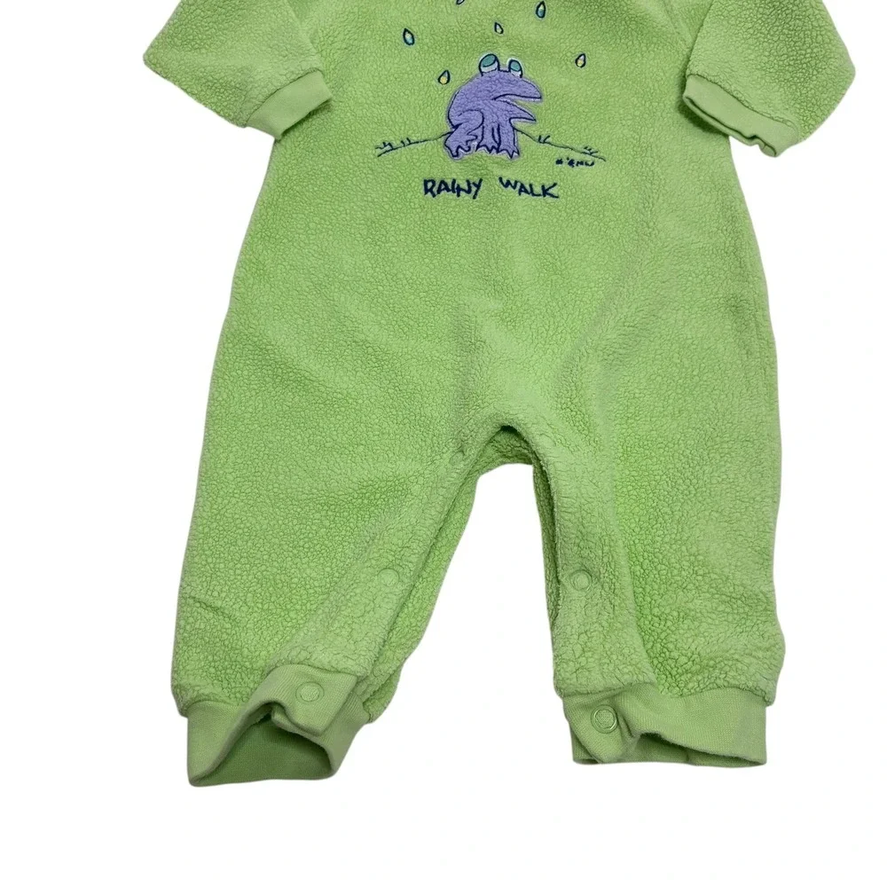 Carter's Kids 3-6M One-Piece Coverall Green Frog Rainy Walk Fleece Snap Romper